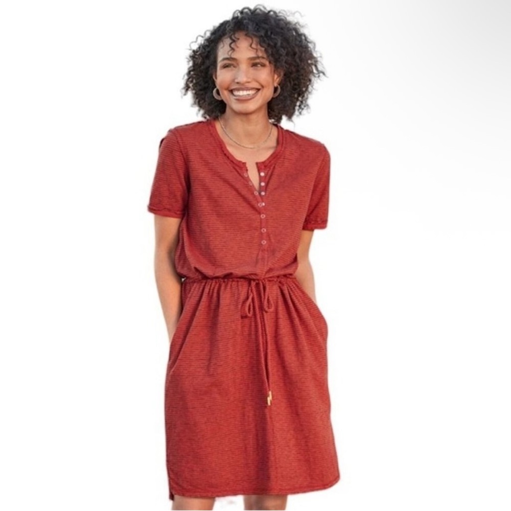 Sundance MIDI Dress Red, With Thin Black Stripes